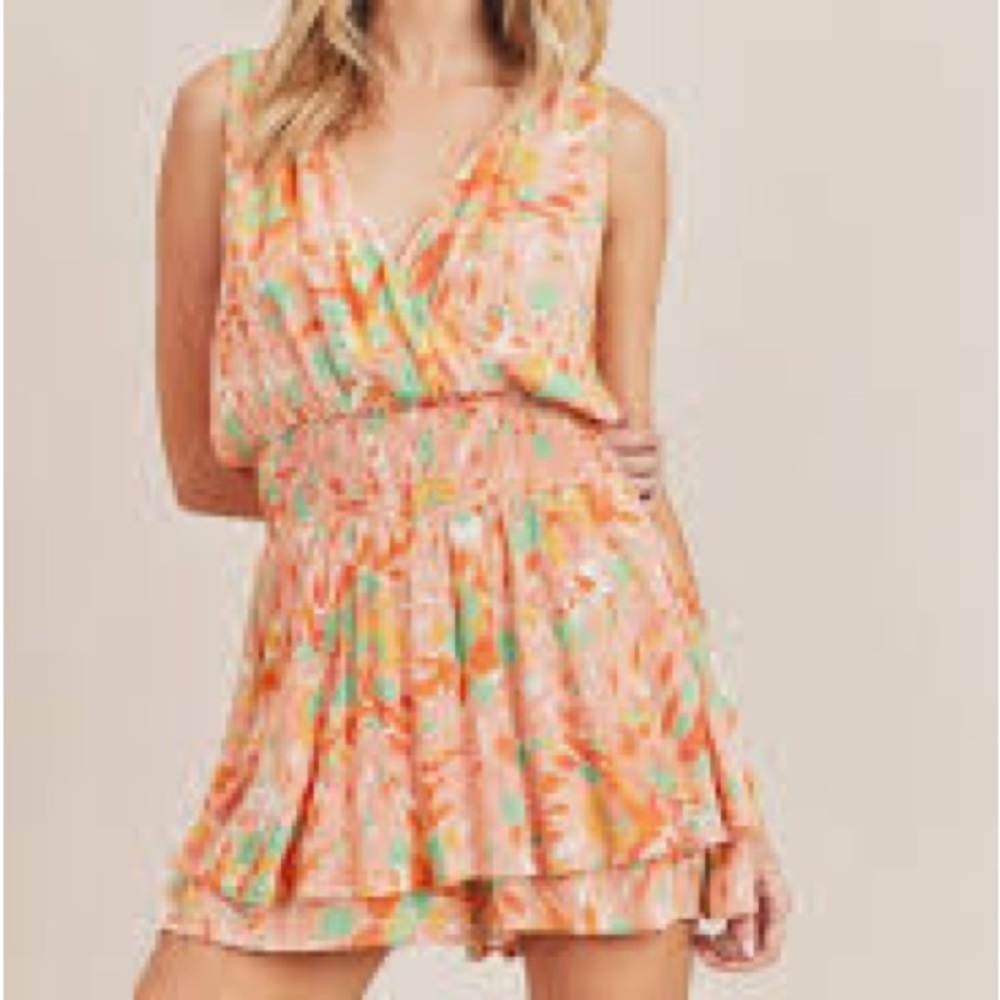 Sadie & Sage Peach Floral Sleeveless Romper